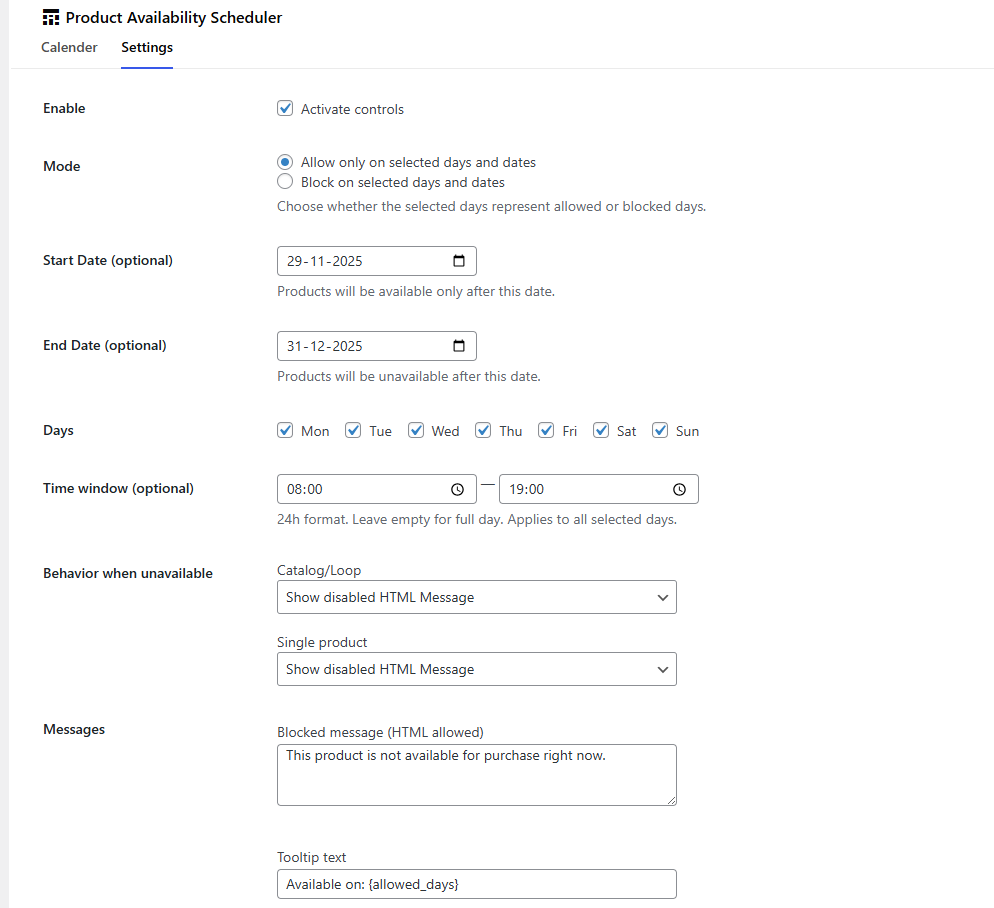 Product Availability Scheduler for WooCommerce