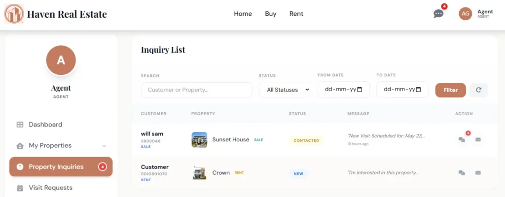 haven real estate management inquiry list - CodersGrow