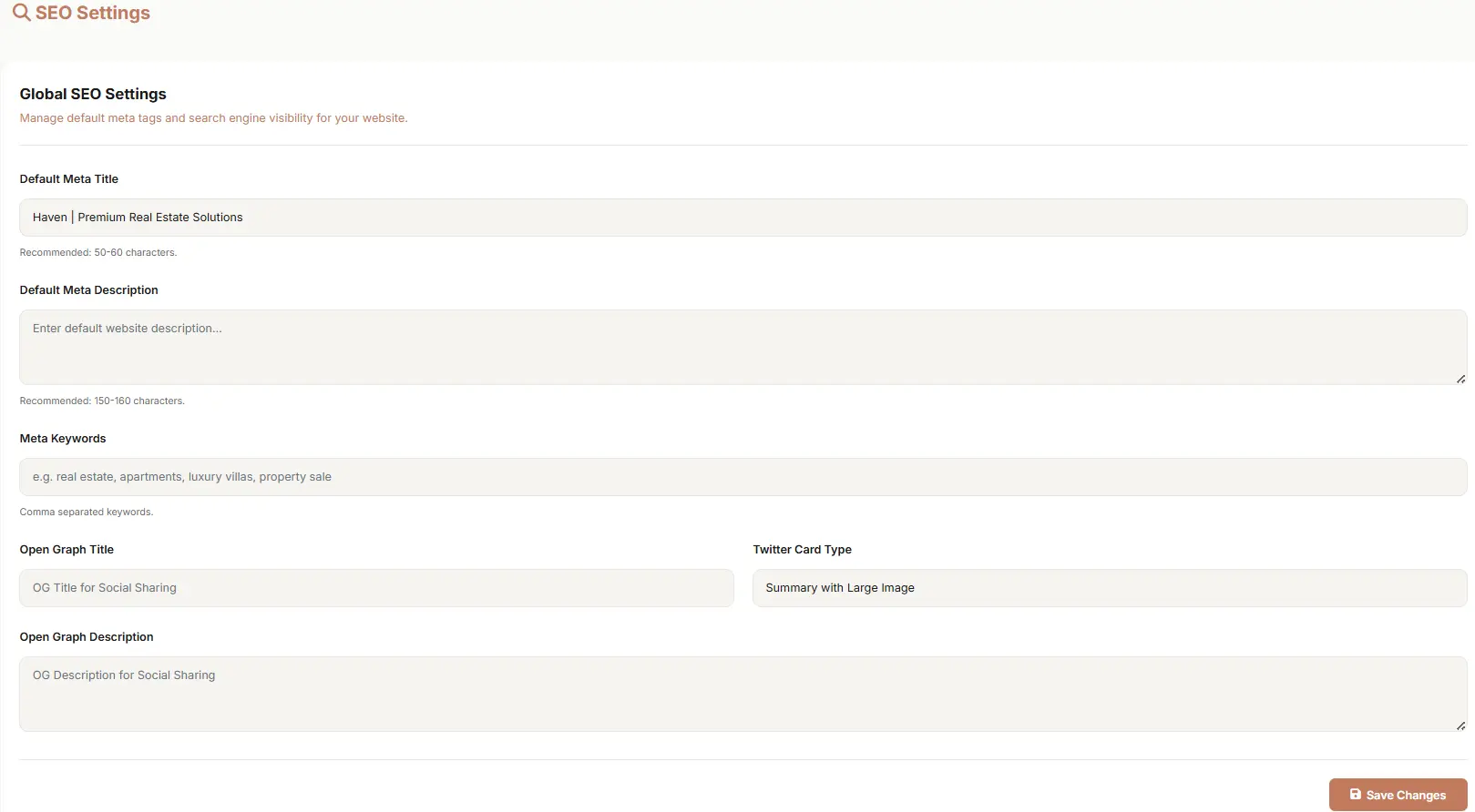 Haven Real Estate management seo setting- CodersGrow