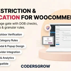 WooCommerce age restriction plugin preview banner showing live verification modal and settings