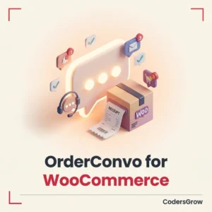 OrderConvo for WooCommerce 1:1 square product cover logo showing 3D chat bubble and order package