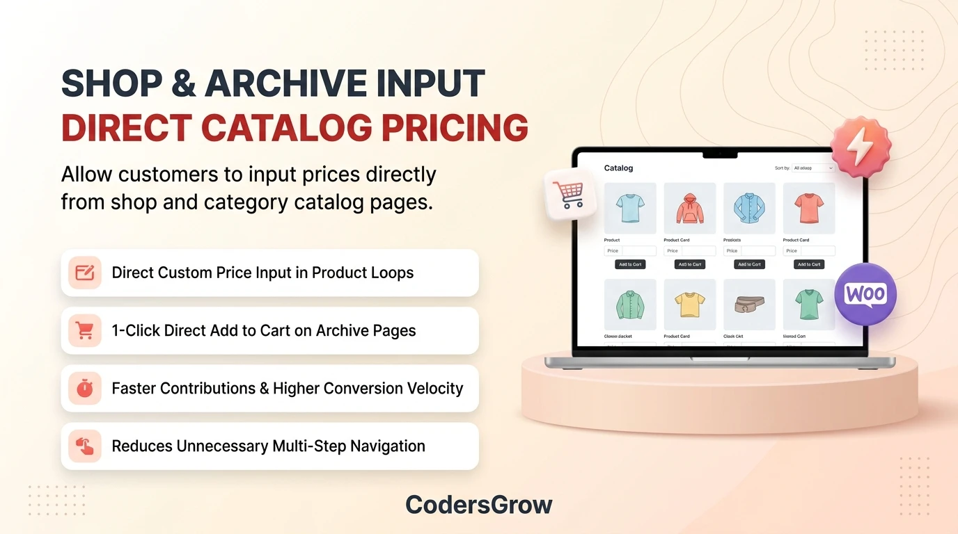 WooCommerce name your price direct price entry on product catalog and category archive loops