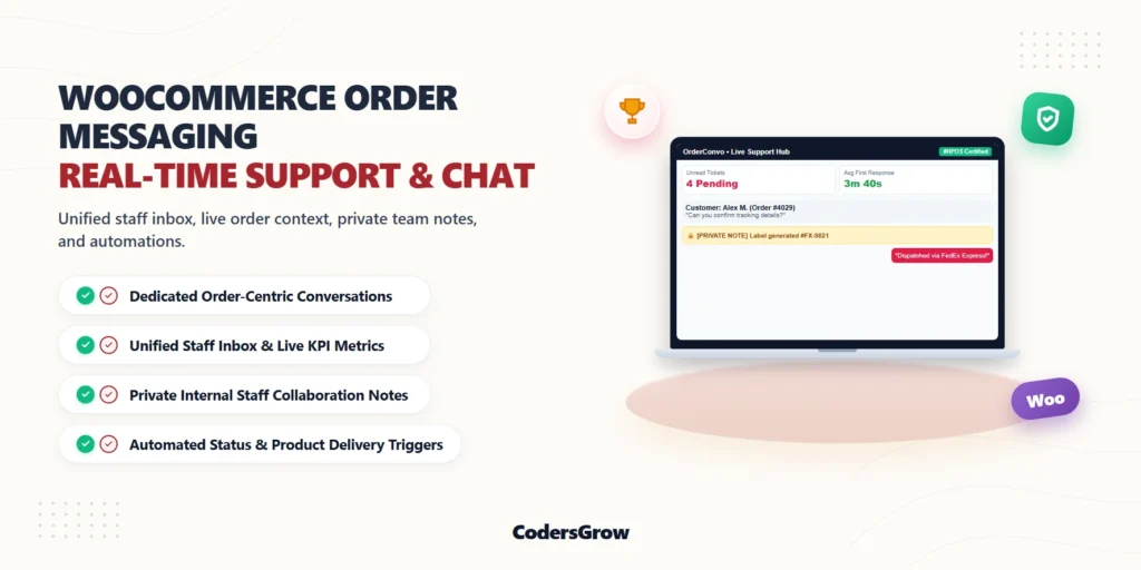 WooCommerce order messaging guide tutorial hero banner with live order support widget