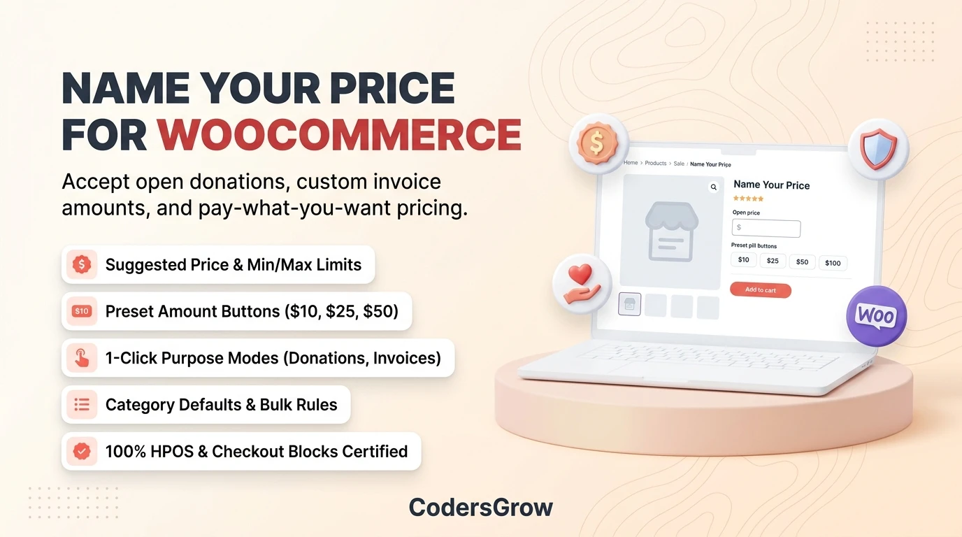 WooCommerce name your price flexible pricing workflow showing preset buttons and open input