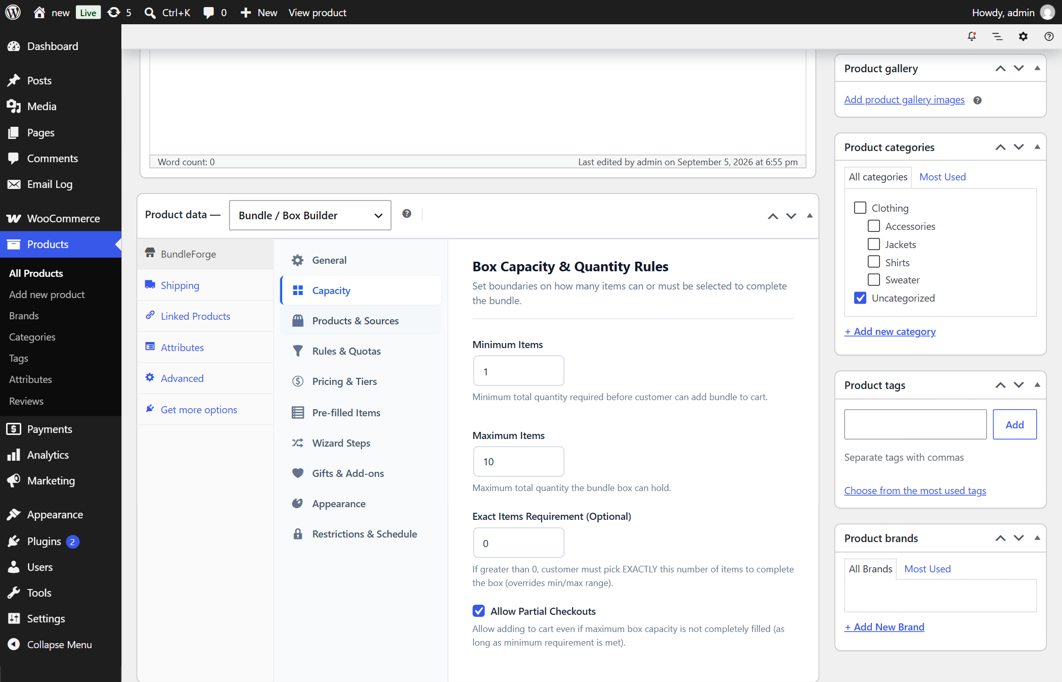 BundleForge Capacity and Grid Configuration Panel