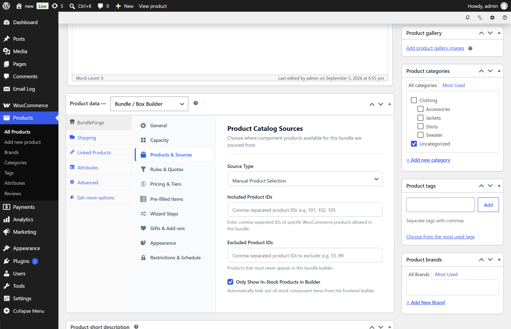 BundleForge Product Sources Configuration Panel
