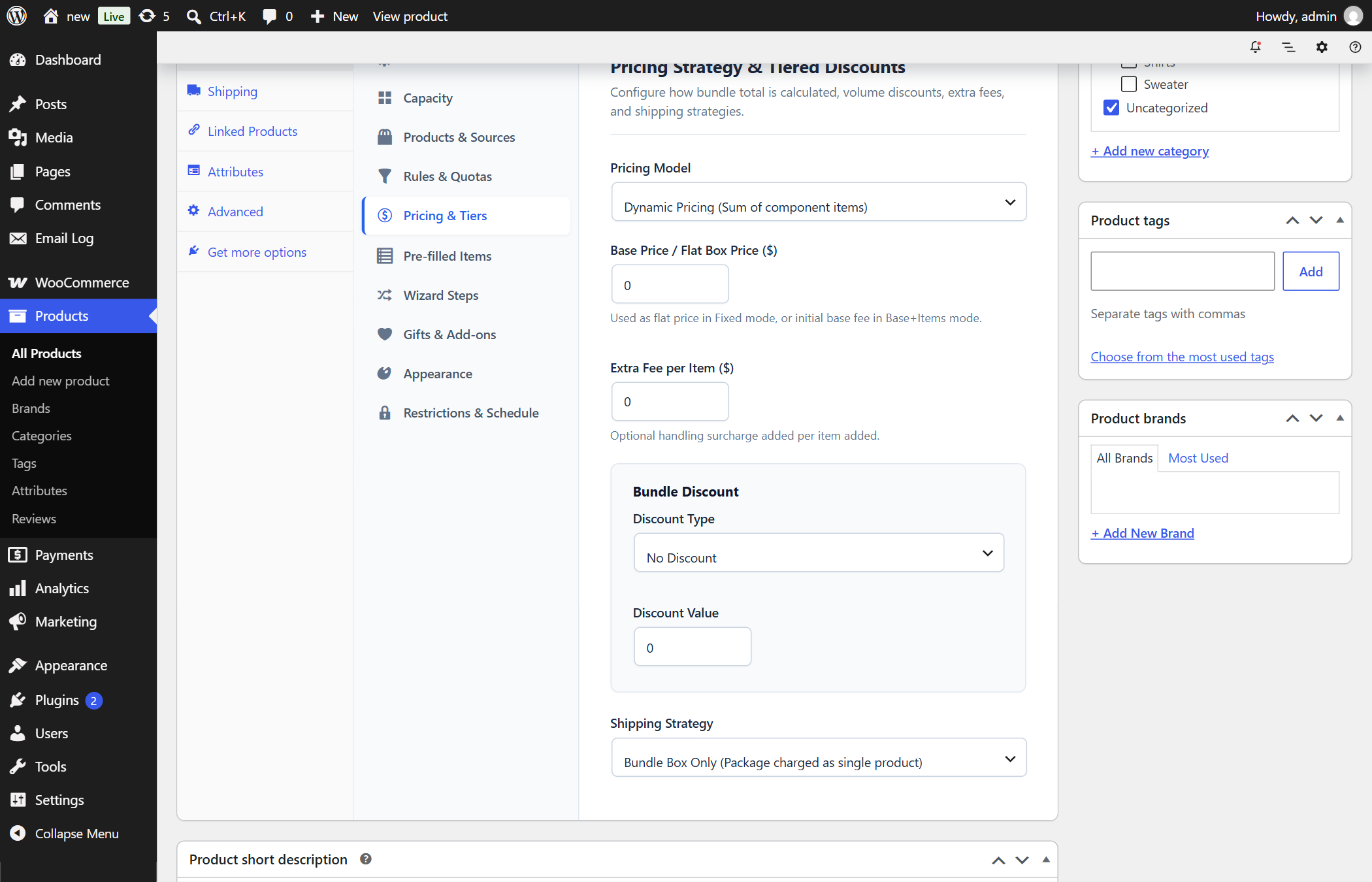 BundleForge Pricing and Discounts Configuration Panel