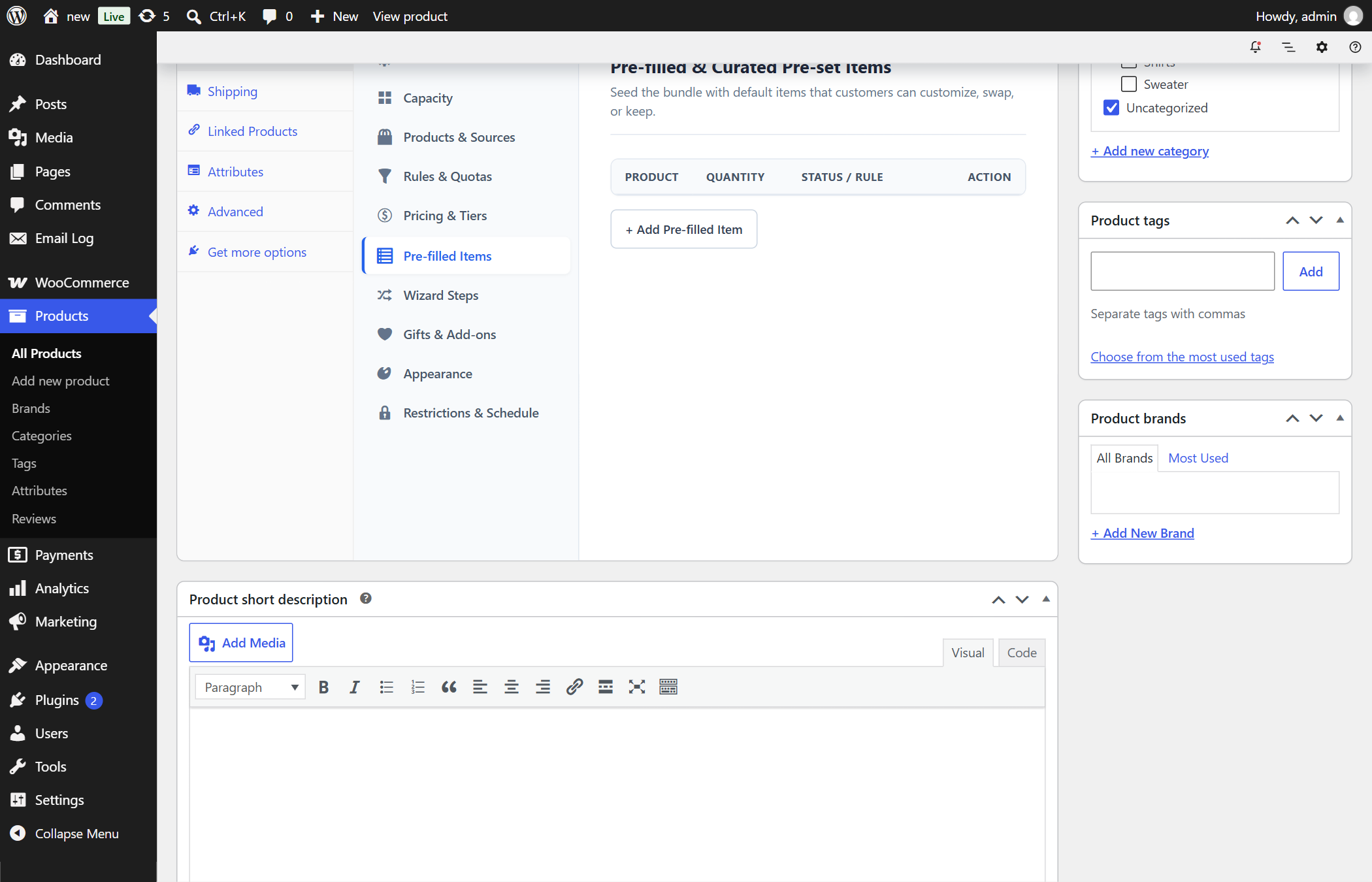 BundleForge Prefilled Items Configuration Panel