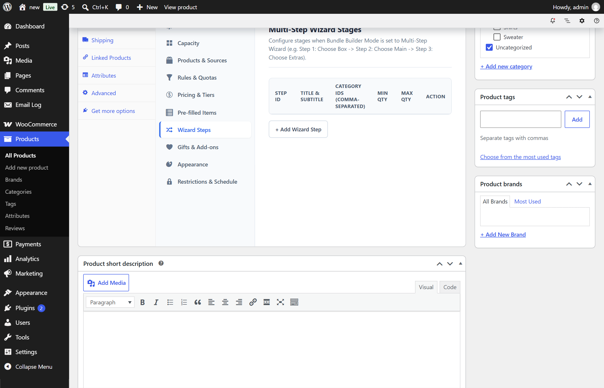 BundleForge Multi-Step Wizard Stages Admin Configuration Panel