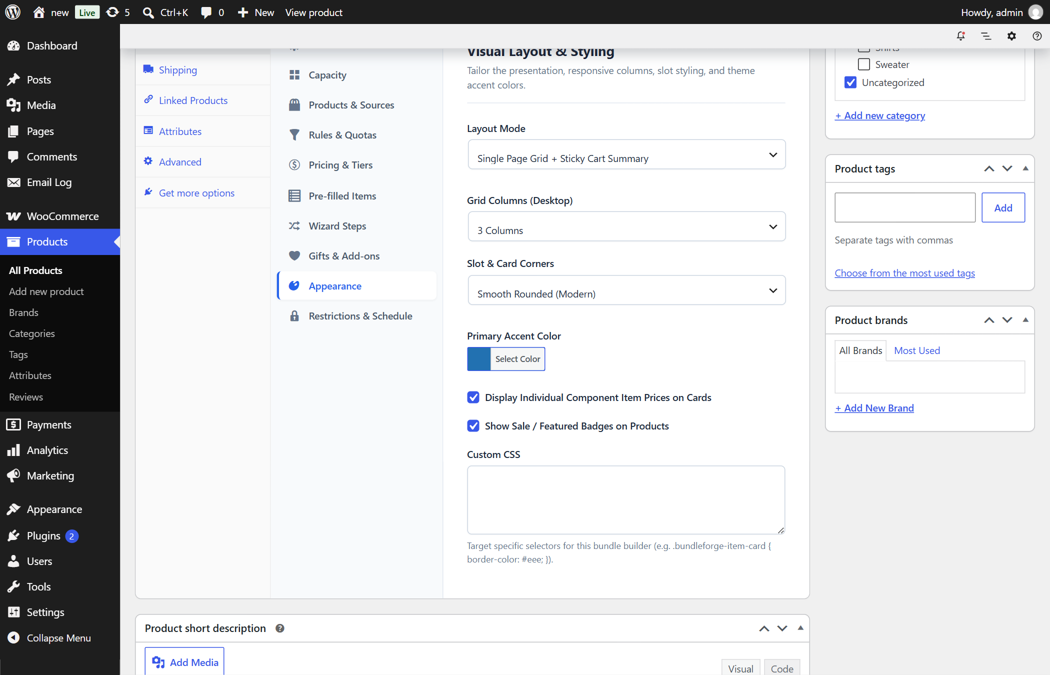 BundleForge Appearance and Styling Configuration Panel