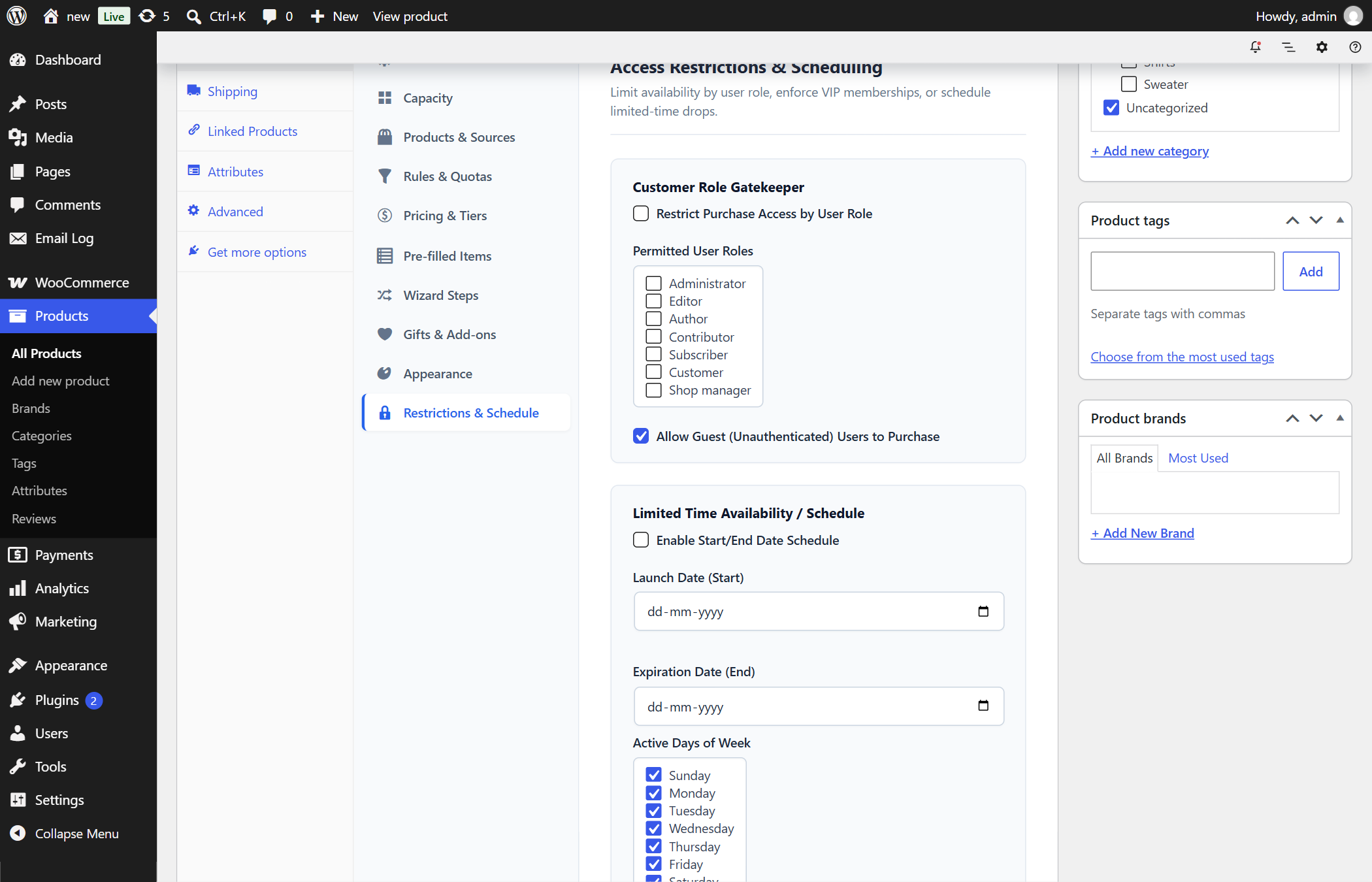 BundleForge Restrictions and Scheduling Configuration Panel