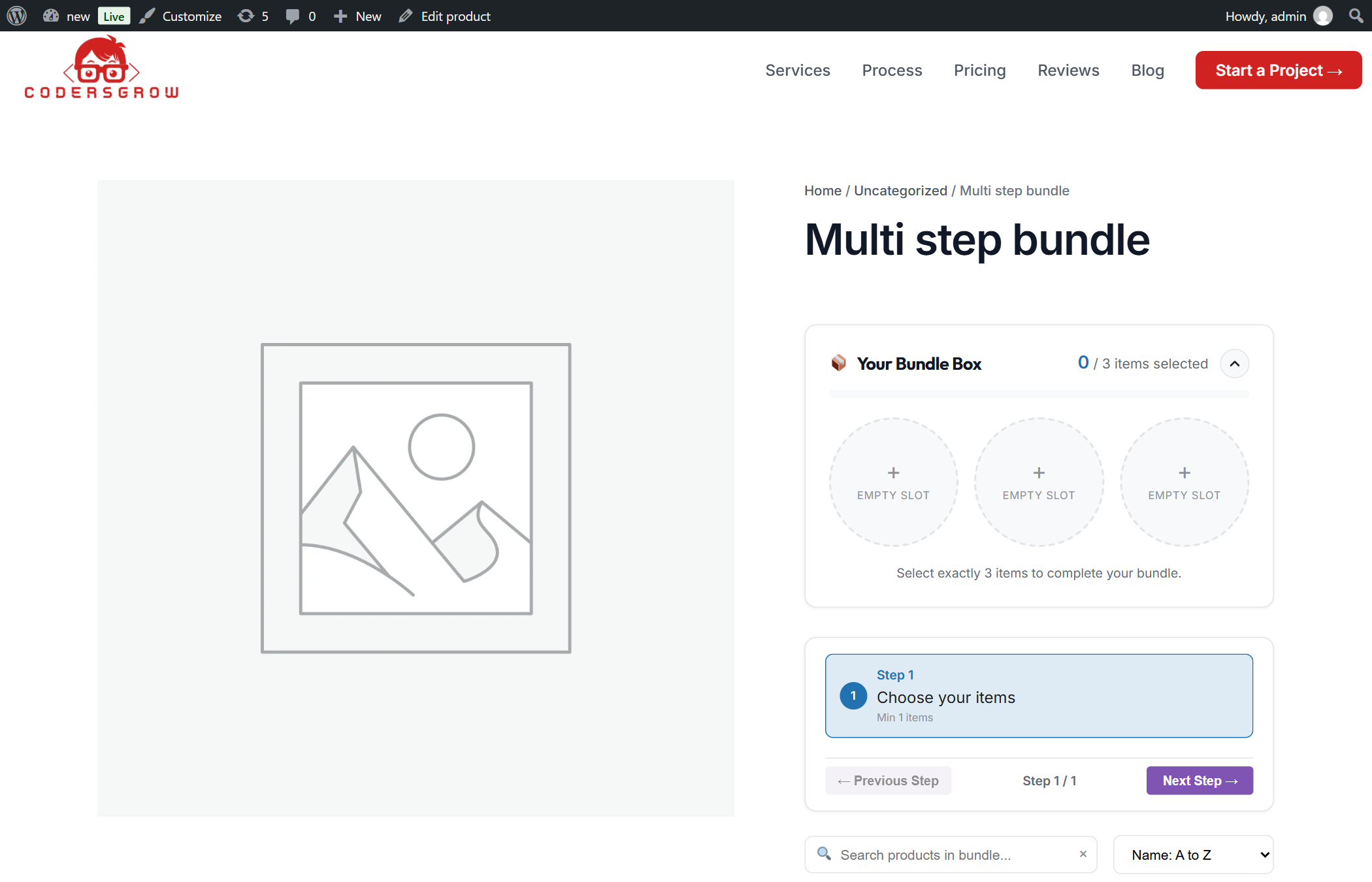Multi-Step Guided Wizard Builder on Frontend showing Step Navigation Stepper and Scoped Products