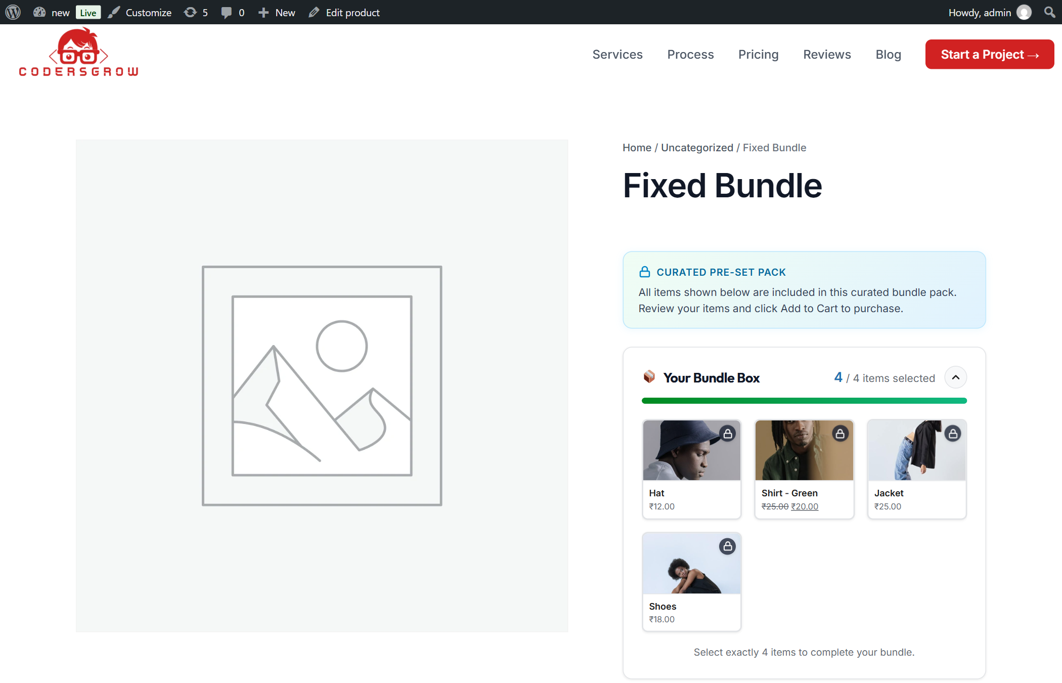Fixed Preset Pack Mode on Frontend displaying curated locked products and non-editable banner
