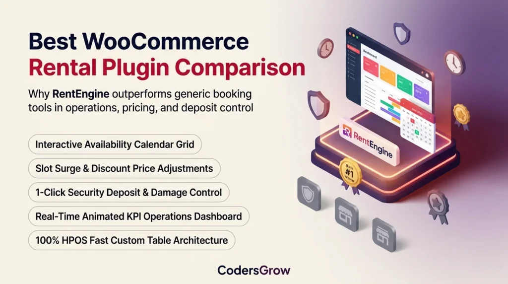 Best woocommerce rental plugin comparison guide showing RentEngine vs generic booking plugins