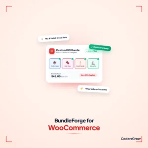 WooCommerce custom product box plugin logo showing 3D modular box builder with slot capacity and tiered volume discounts by CodersGrow