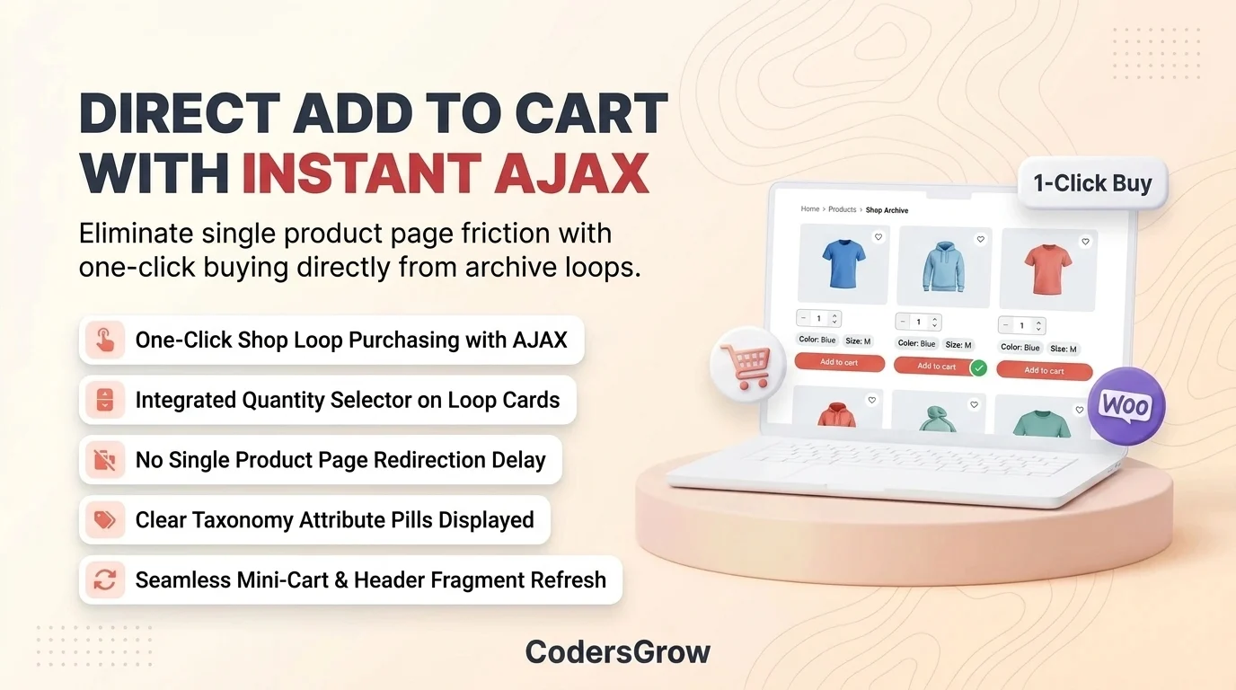 Product variation cards with direct AJAX add to cart buttons and attribute pills on the shop loop