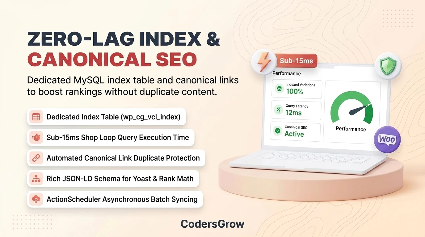 Database indexing architecture with dedicated MySQL index table and canonical URL protection